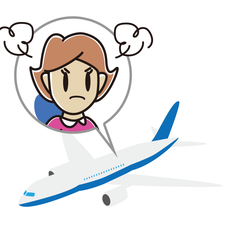 飛行機で怒る女性のイラスト【色あり、背景なし】透過PNG