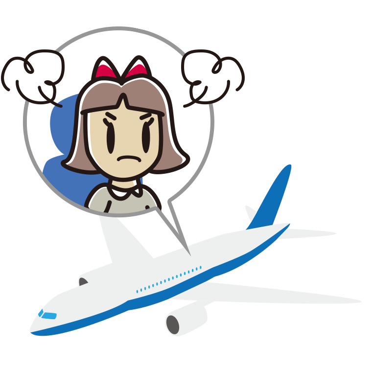 飛行機で怒る小学生女子のイラスト【色あり、背景なし】透過PNG
