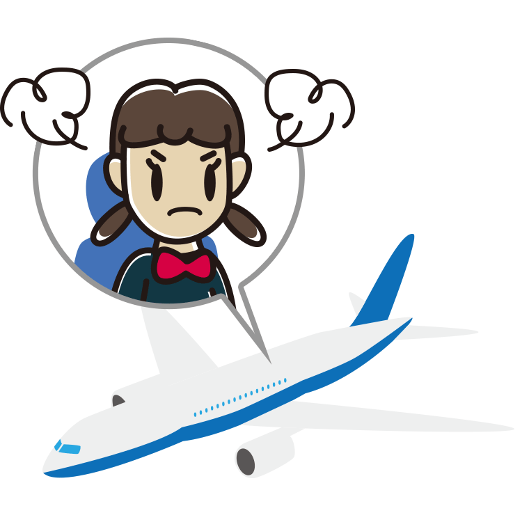 飛行機で怒る女子中学生のイラスト【色あり、背景なし】透過PNG
