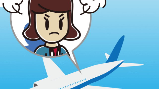 飛行機で怒る女子高校生のイラスト【色、背景あり】PNG