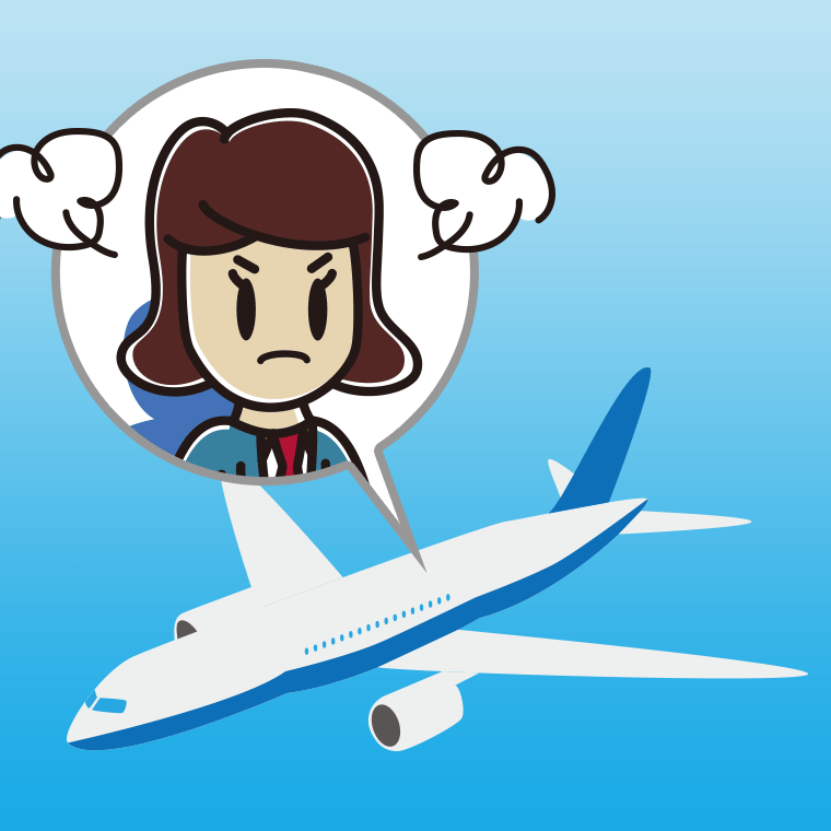 飛行機で怒る女子高校生のイラスト【色、背景あり】PNG
