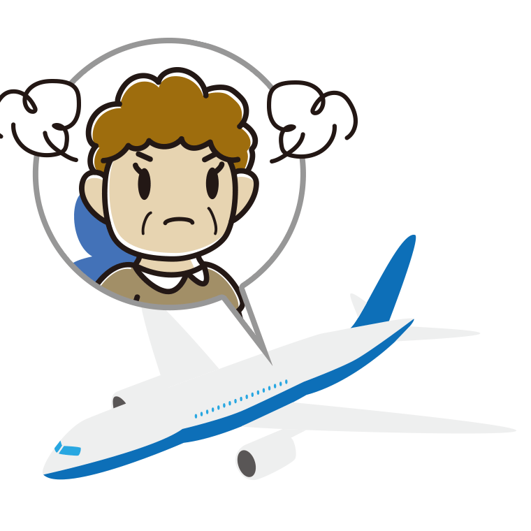 飛行機で怒るおばさんのイラスト【色あり、背景なし】透過PNG