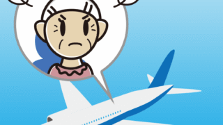 飛行機で怒るおばあさんのイラスト【色、背景あり】PNG
