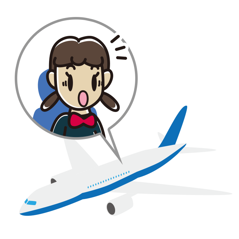 飛行機で驚く女子中学生のイラスト【色あり、背景なし】透過PNG