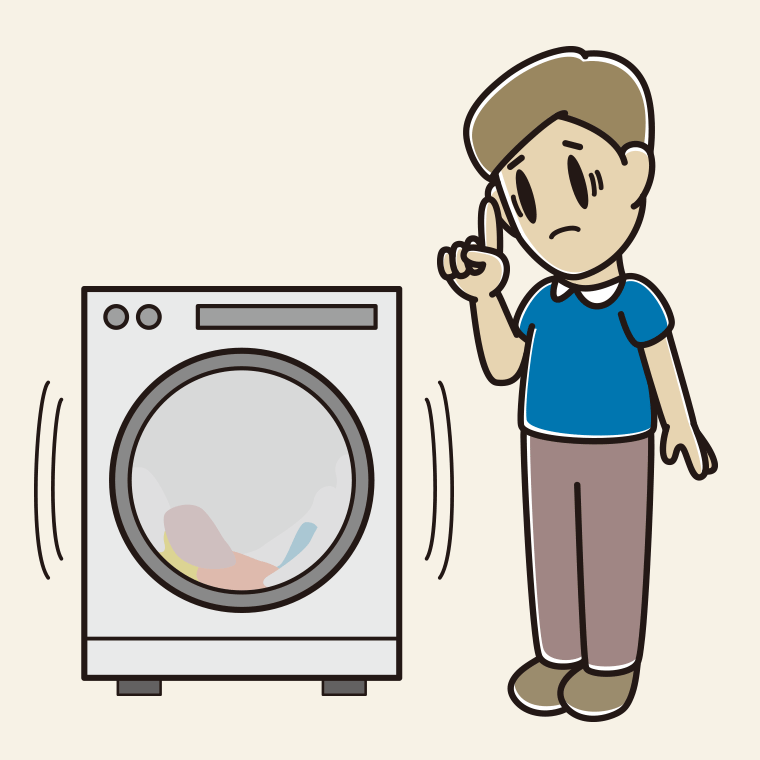 ドラム式洗濯機で困る男性のイラスト【色、背景あり】PNG