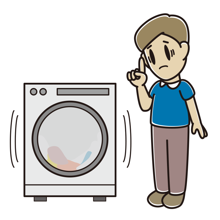 ドラム式洗濯機で困る男性のイラスト【色あり、背景なし】透過PNG