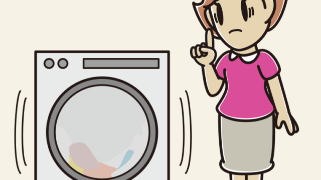 ドラム式洗濯機で困る女性のイラスト【色、背景あり】PNG