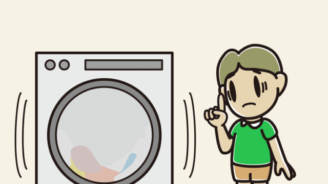 ドラム式洗濯機で困る小学生男子のイラスト【色、背景あり】PNG