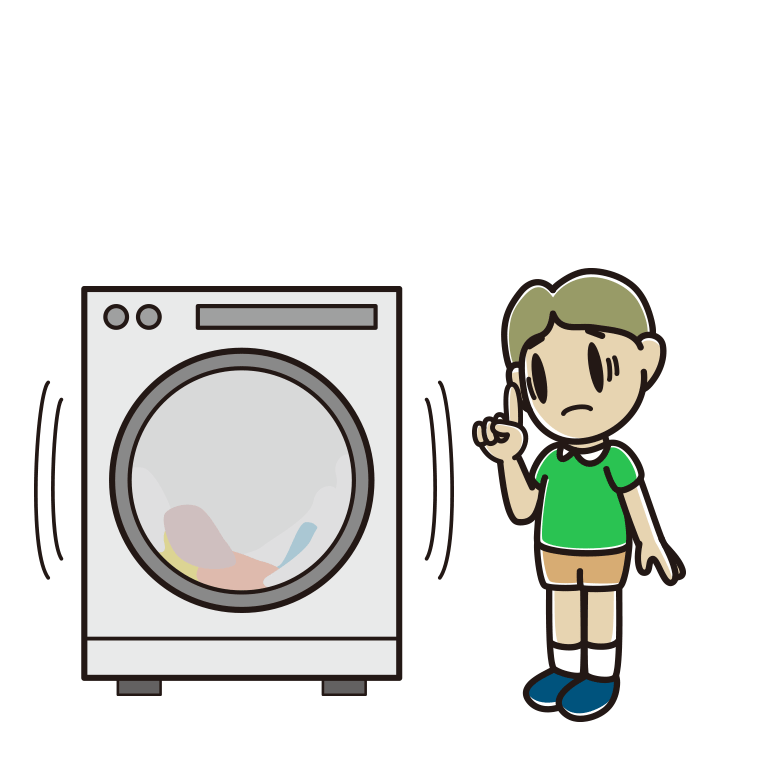 ドラム式洗濯機で困る小学生男子のイラスト【色あり、背景なし】透過PNG