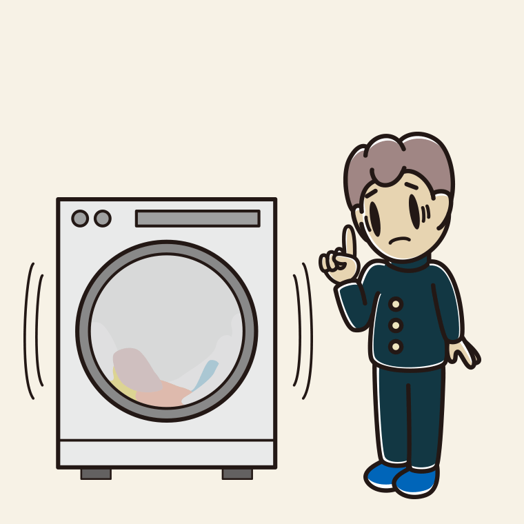 ドラム式洗濯機で困る男子中学生のイラスト【色、背景あり】PNG