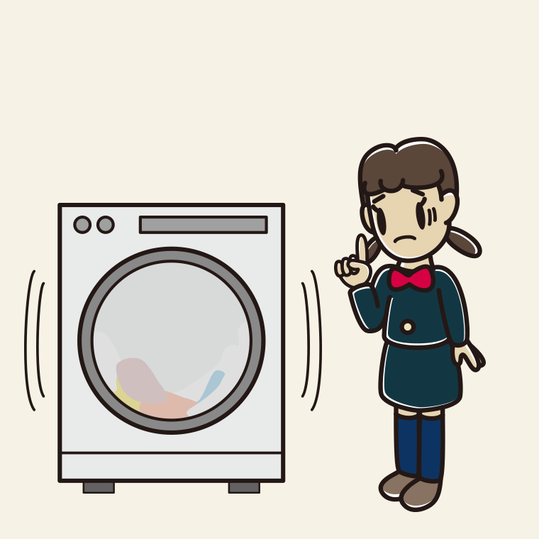 ドラム式洗濯機で困る女子中学生のイラスト【色、背景あり】PNG