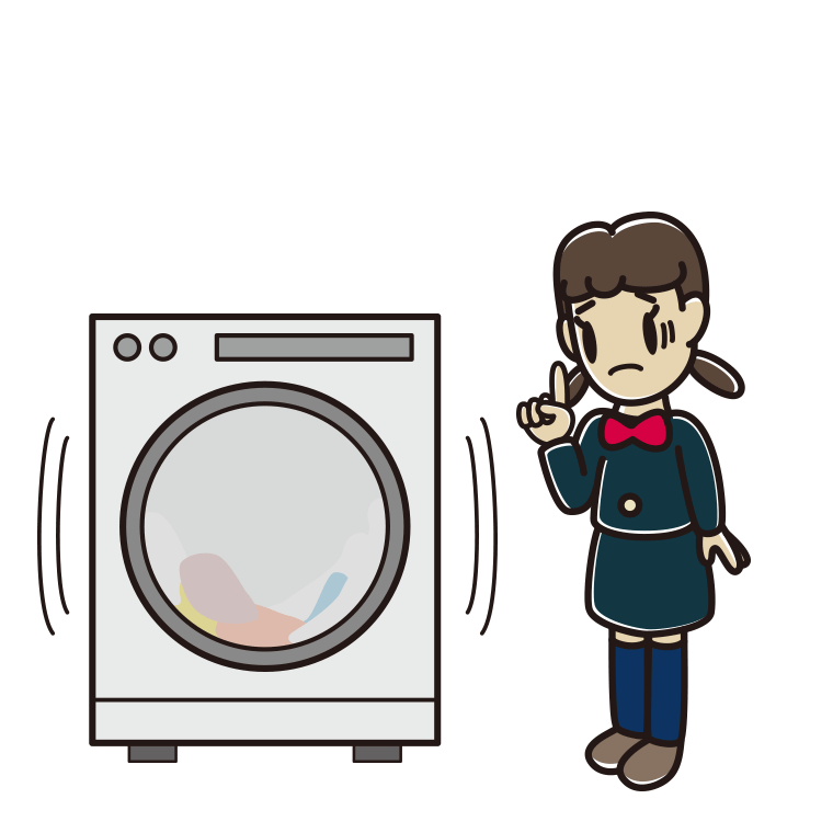 ドラム式洗濯機で困る女子中学生のイラスト【色あり、背景なし】透過PNG