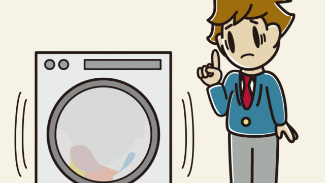 ドラム式洗濯機で困る男子高校生のイラスト【色、背景あり】PNG