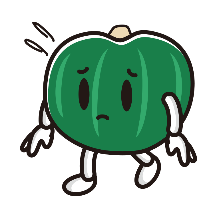 悲しそうなカボチャちゃんのイラスト【色あり、背景なし】透過PNG