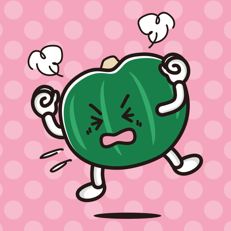 カンカンに怒るカボチャちゃんのイラスト【色、背景あり】PNG