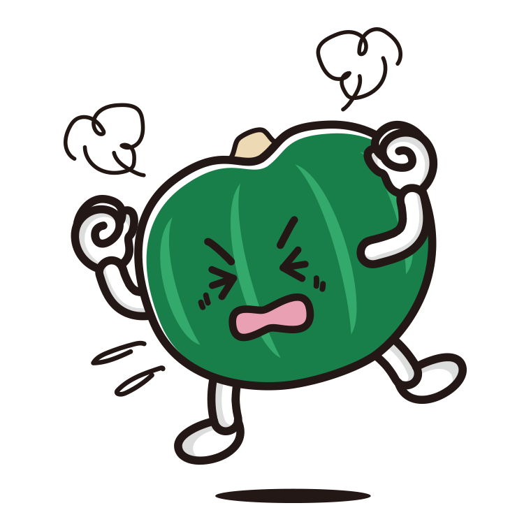カンカンに怒るカボチャちゃんのイラスト【色あり、背景なし】透過PNG