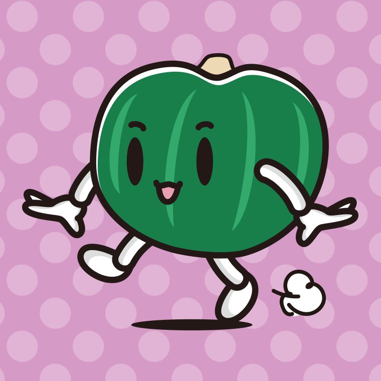歩くカボチャちゃんのイラスト【色、背景あり】PNG
