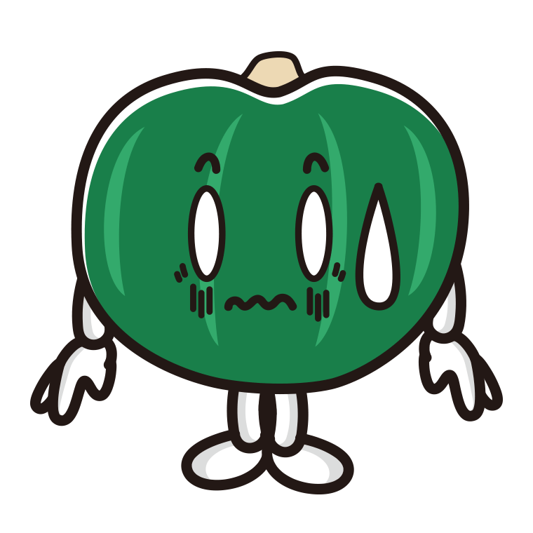 ショックを受けるカボチャちゃんのイラスト【色あり、背景なし】透過PNG