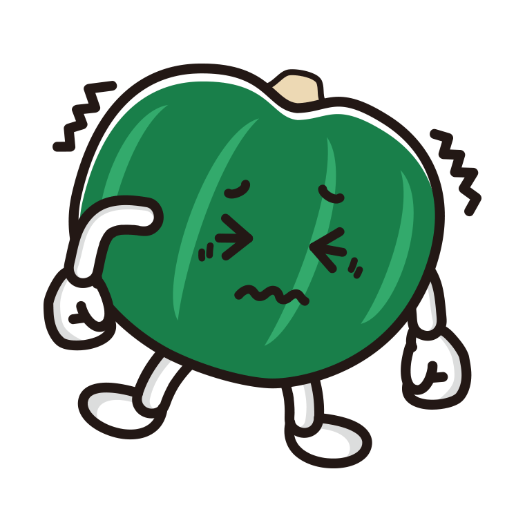 ブルブル震えるカボチャちゃんのイラスト【色あり、背景なし】透過PNG