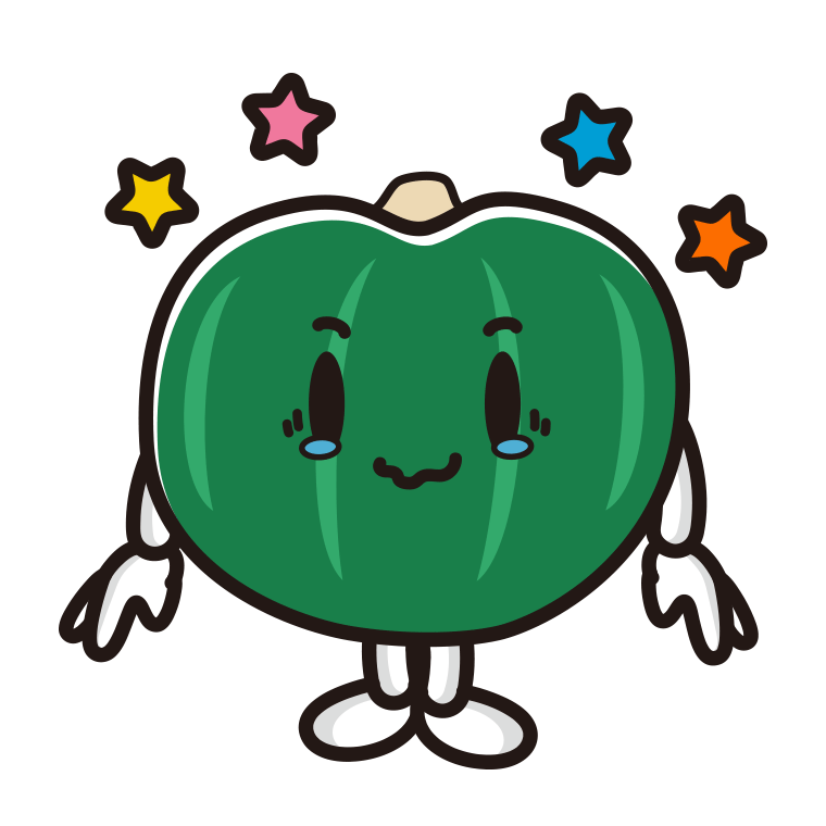 ジーンとするカボチャちゃんのイラスト【色あり、背景なし】透過PNG