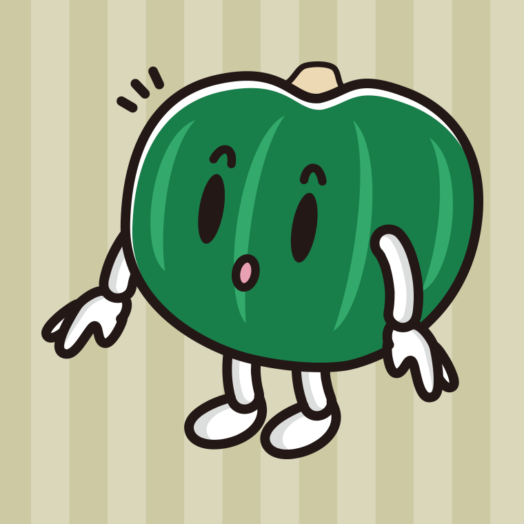 何かに気付くカボチャちゃんのイラスト【色、背景あり】PNG