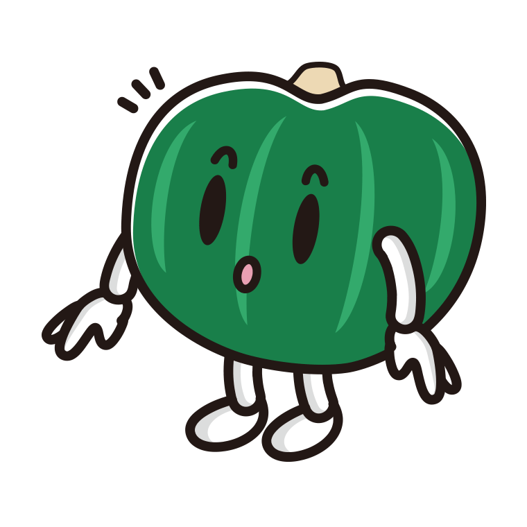 何かに気付くカボチャちゃんのイラスト【色あり、背景なし】透過PNG