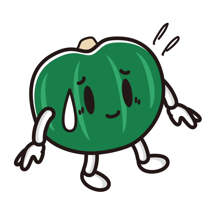 苦笑いするカボチャちゃんのイラスト【色あり、背景なし】透過PNG