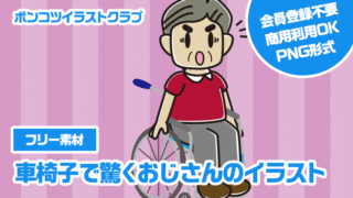 【フリー素材】車椅子で驚くおじさんのイラスト