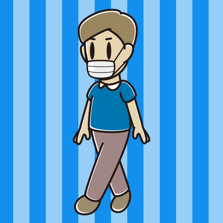 マスクをして歩く男性のイラスト【色、背景あり】PNG