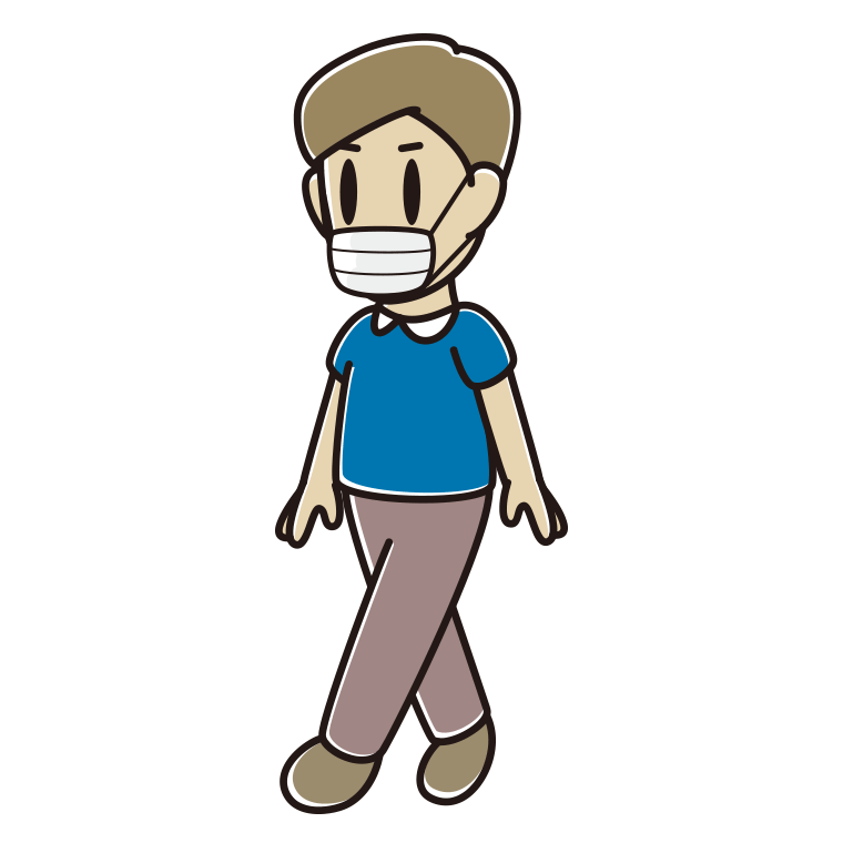 マスクをして歩く男性のイラスト【色あり、背景なし】透過PNG