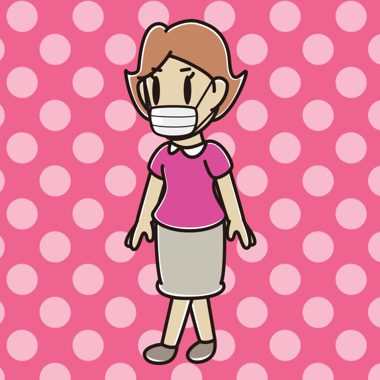 マスクをして歩く女性のイラスト【色、背景あり】PNG