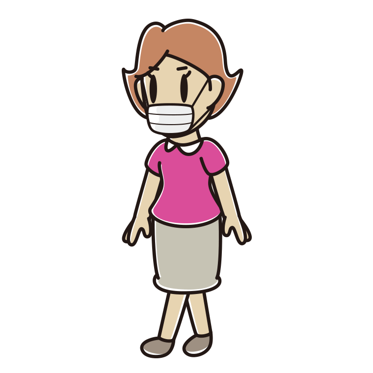 マスクをして歩く女性のイラスト【色あり、背景なし】透過PNG