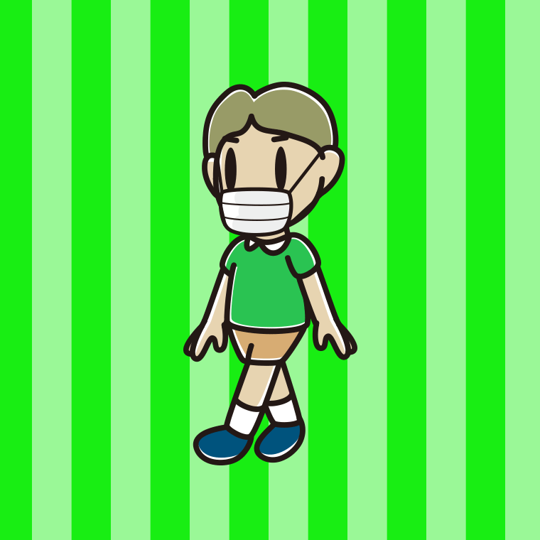 マスクをして歩く小学生男子のイラスト【色、背景あり】PNG