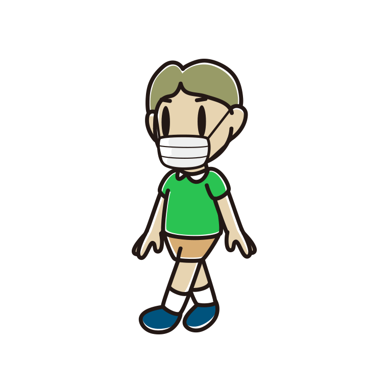 マスクをして歩く小学生男子のイラスト【色あり、背景なし】透過PNG