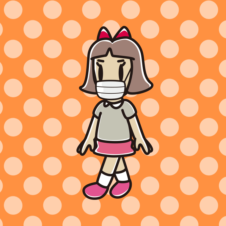 マスクをして歩く小学生女子のイラスト【色、背景あり】PNG