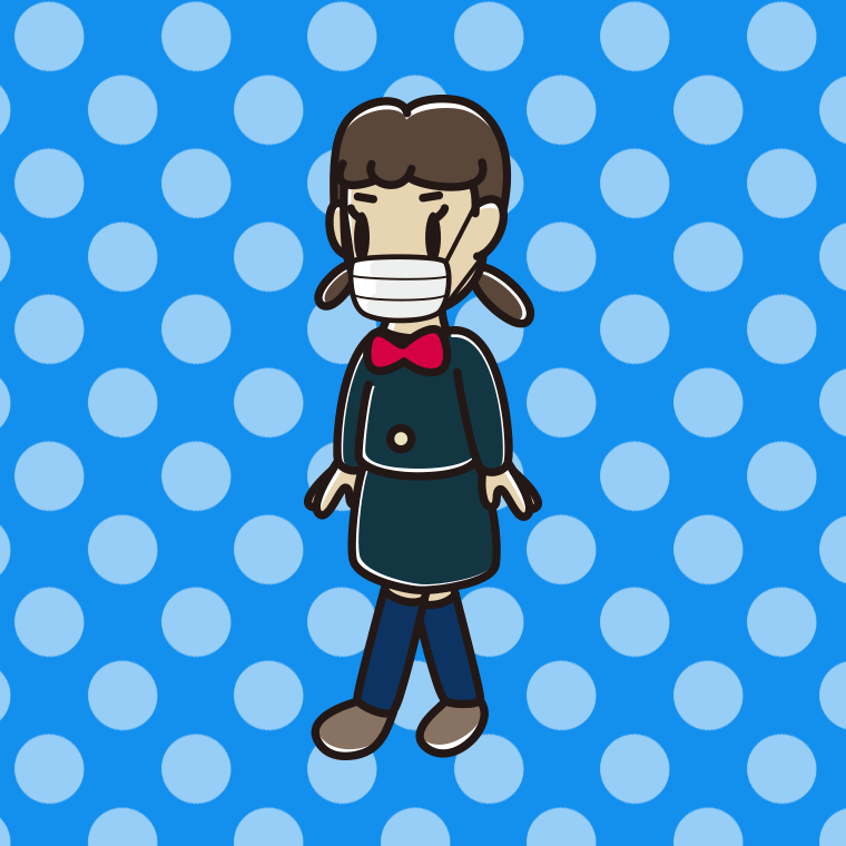 マスクをして歩く女子中学生のイラスト【色、背景あり】PNG