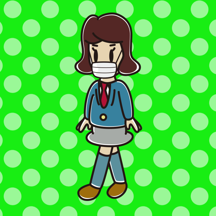 マスクをして歩く女子高校生のイラスト【色、背景あり】PNG