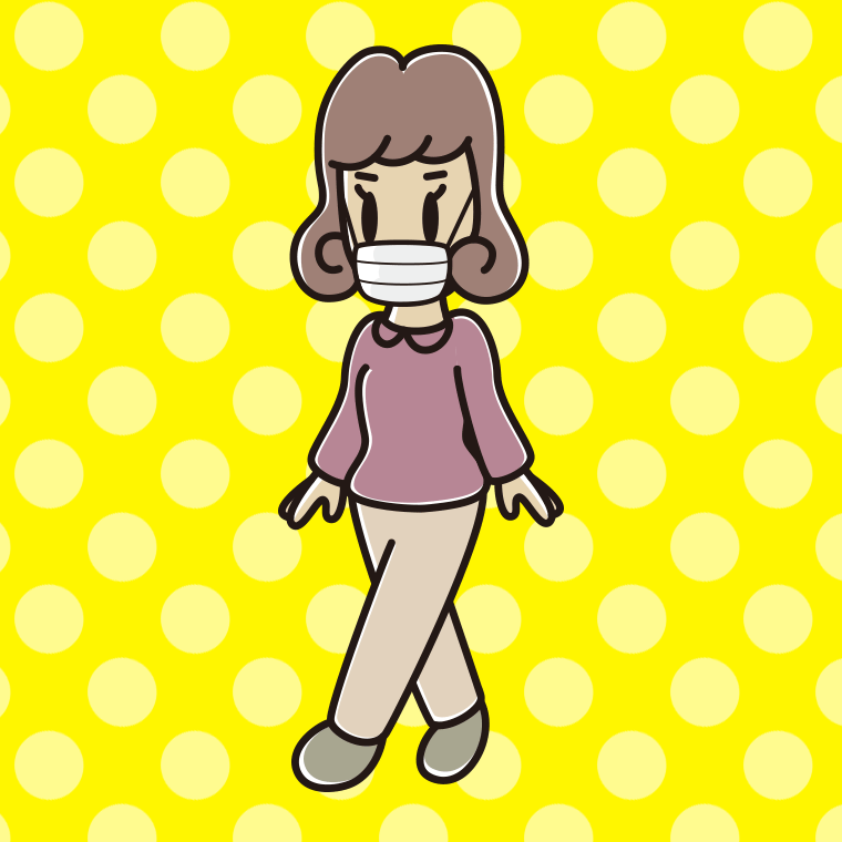 マスクをして歩く女子大学生のイラスト【色、背景あり】PNG