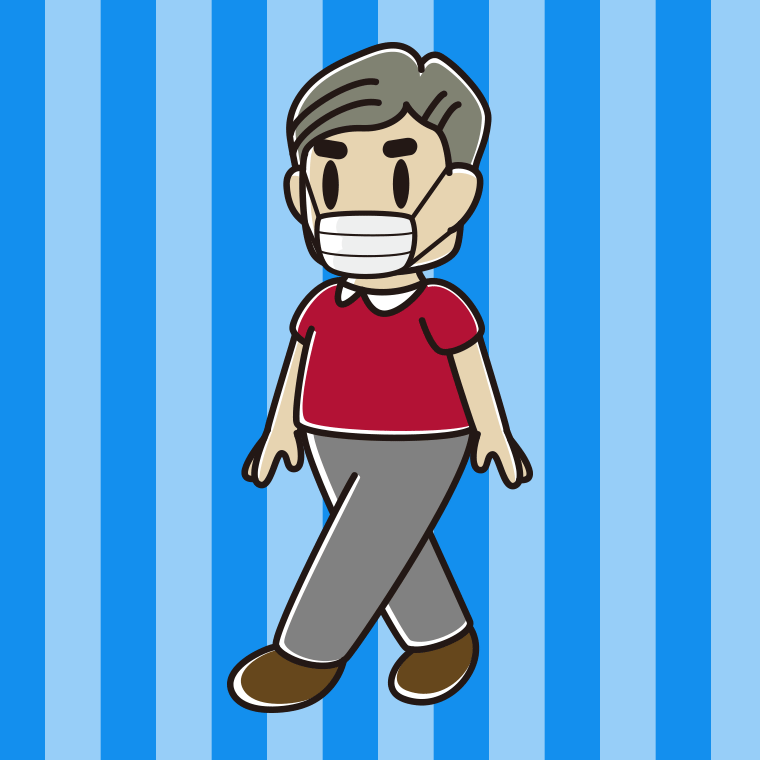 マスクをして歩くおじさんのイラスト【色、背景あり】PNG