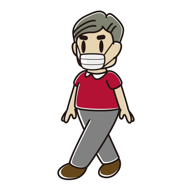 マスクをして歩くおじさんのイラスト【色あり、背景なし】透過PNG