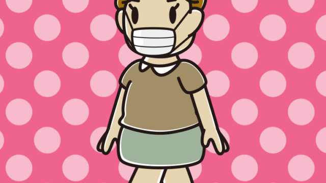 マスクをして歩くおばさんのイラスト【色、背景あり】PNG