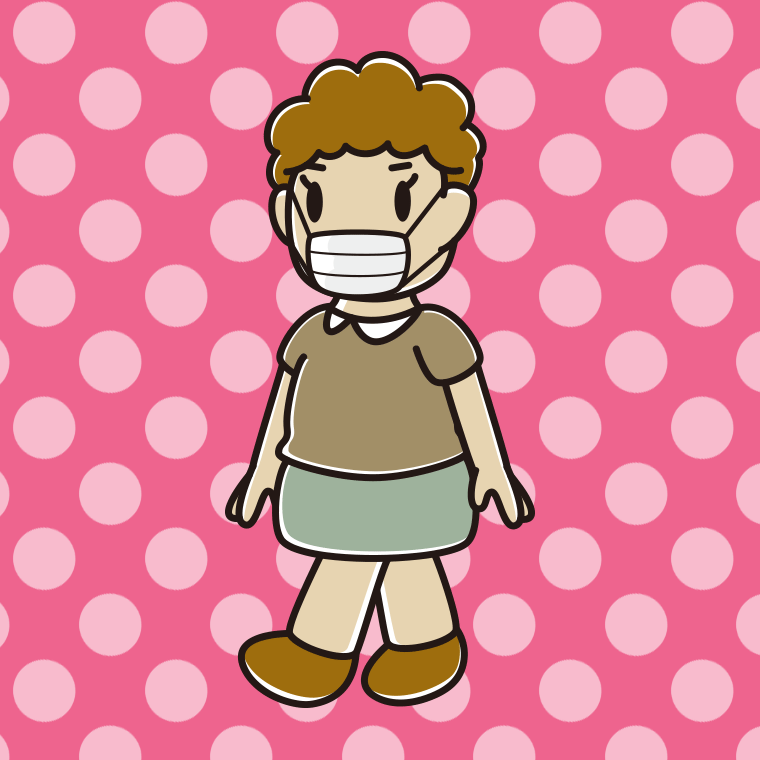 マスクをして歩くおばさんのイラスト【色、背景あり】PNG