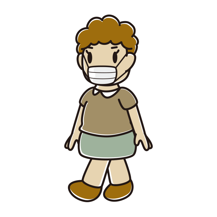 マスクをして歩くおばさんのイラスト【色あり、背景なし】透過PNG