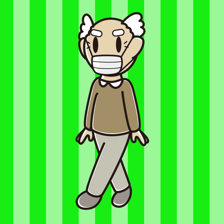 マスクをして歩くおじいさんのイラスト【色、背景あり】PNG