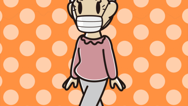 マスクをして歩くおばあさんのイラスト【色、背景あり】PNG
