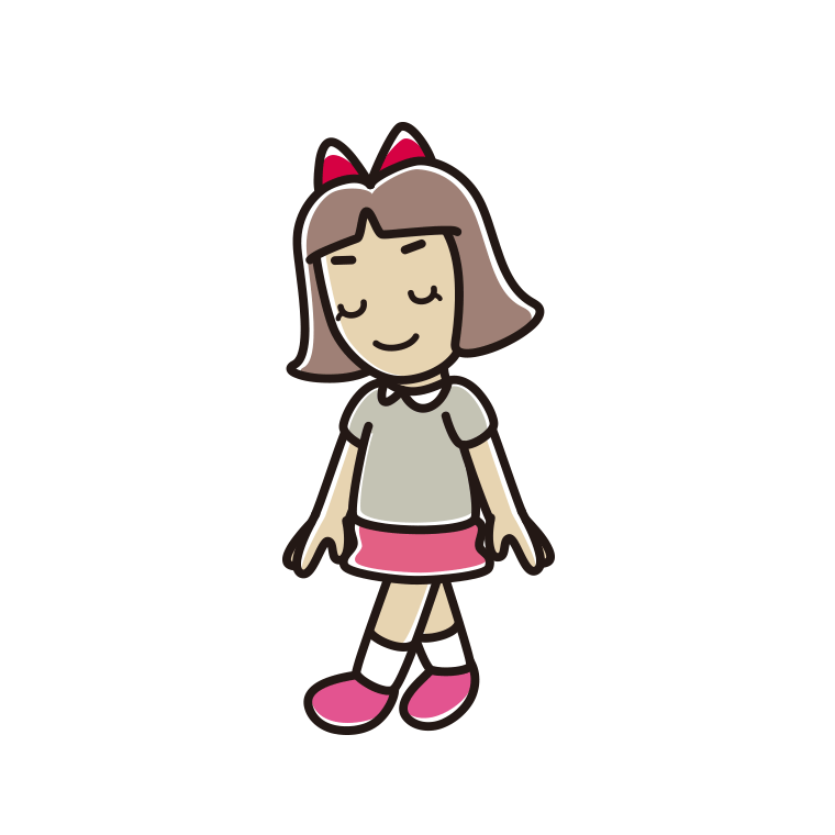 歩きながらお辞儀する小学生女子のイラスト【色あり、背景なし】透過PNG