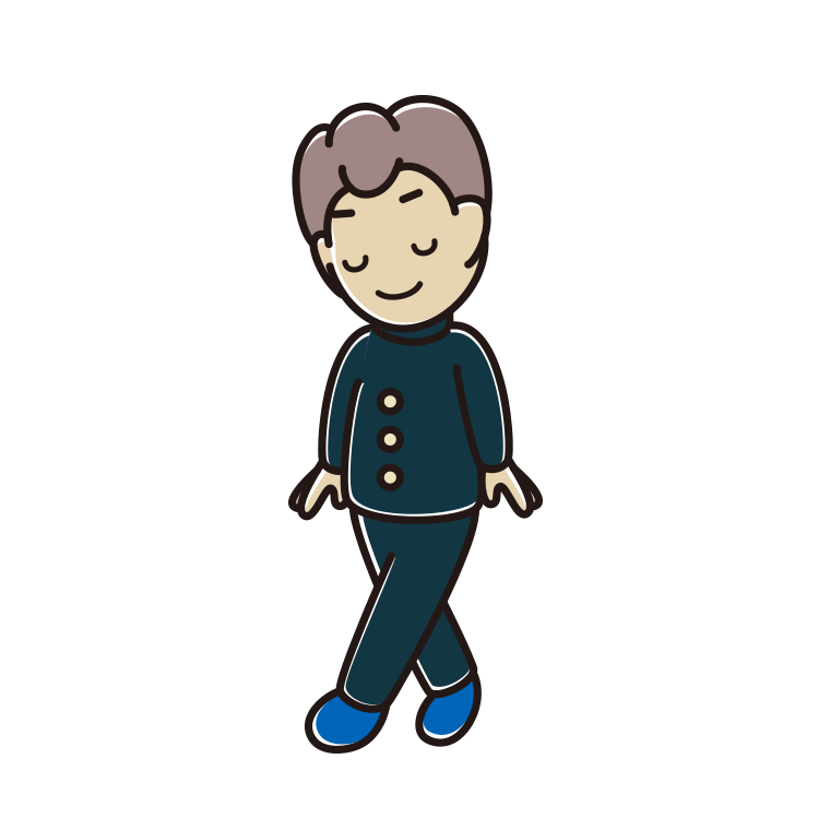 歩きながらお辞儀する男子中学生のイラスト【色あり、背景なし】透過PNG