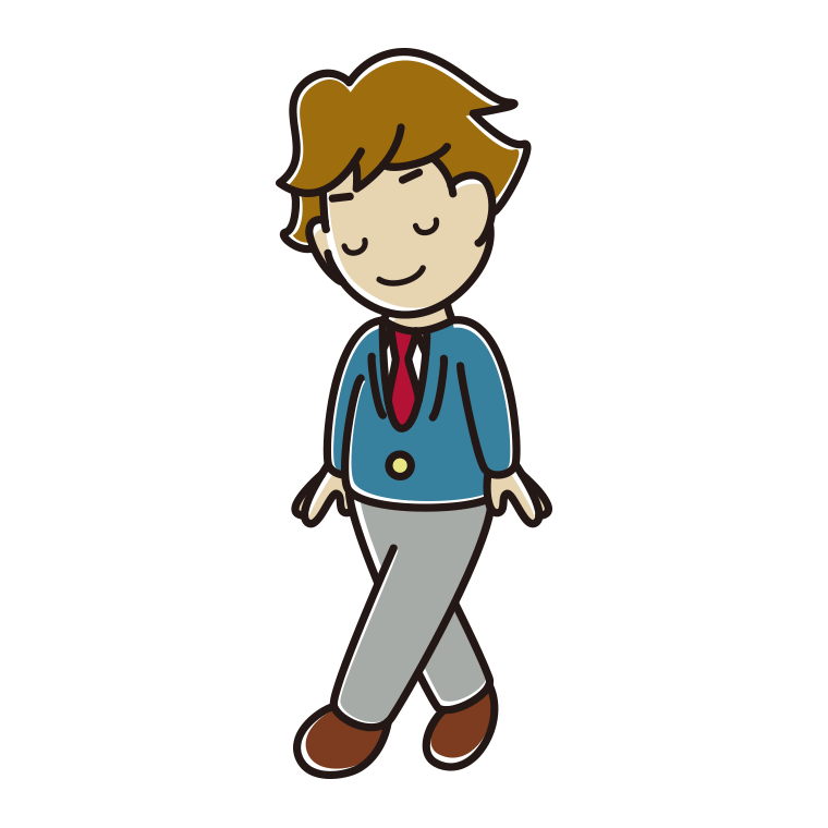 歩きながらお辞儀する男子高校生のイラスト【色あり、背景なし】透過PNG