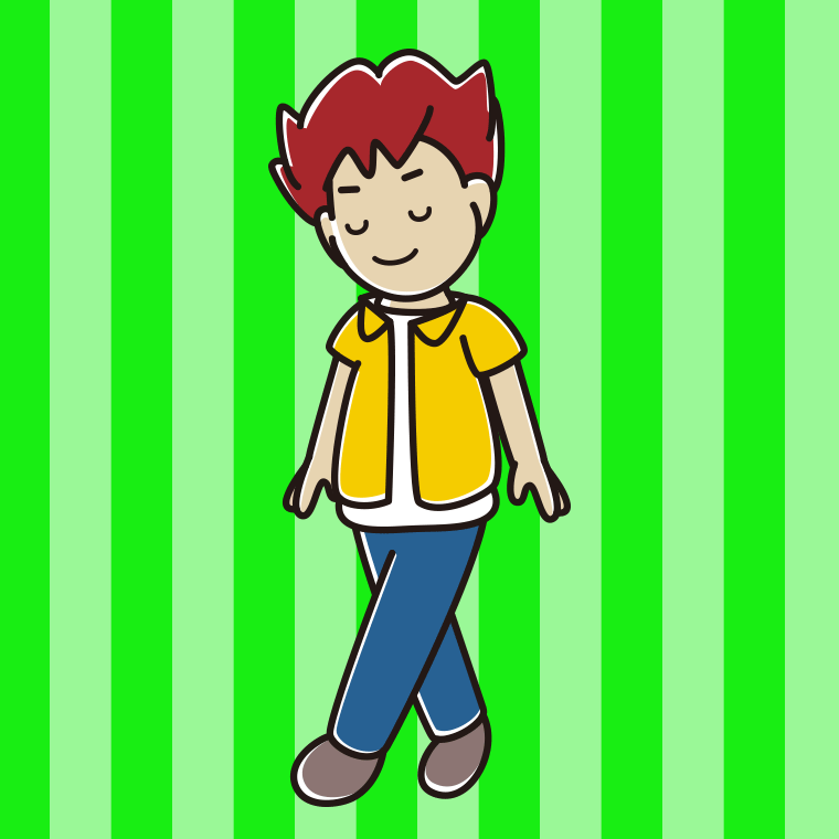 歩きながらお辞儀する男子大学生のイラスト【色、背景あり】PNG