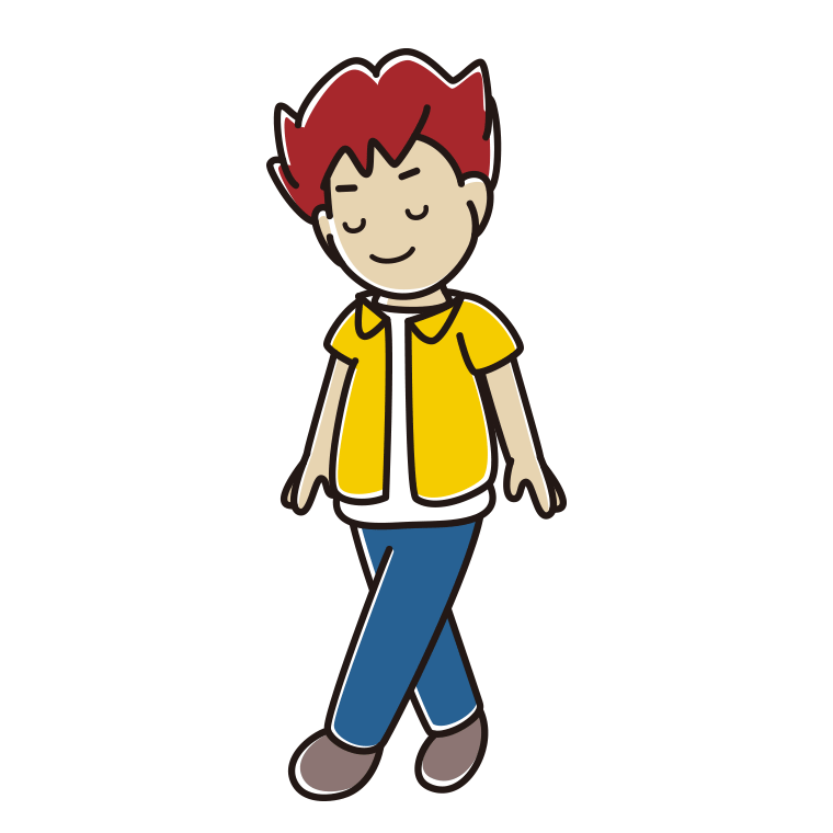 歩きながらお辞儀する男子大学生のイラスト【色あり、背景なし】透過PNG